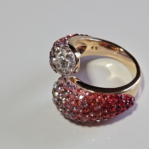 Gold Tone Swarovski Louise Pink Clear Crystal Ring Size 7 - Picture 9 of 14